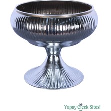 Yapay Çiçek Sitesi Metal Dekoratif Ayaklı Vazo 21 cm Gümüş