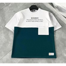 ModaSize Unisex Torba Cep Detaylı Parçalı T-Shirt - Lacivert