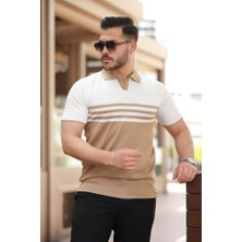 ModaSize Erkek Çizgi Desenli Yakalı Kısa Kollu T-Shirt