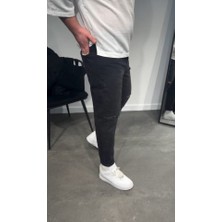 ModaSize Erkek Siyah Dizi Yırtık Boyfriend Jean