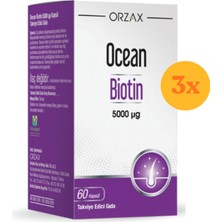 Ocean Biotin 60 Kapsül - 3 Adet (180 Kapsül) - Dezenfektan Hediyeli (%72 Alkol)