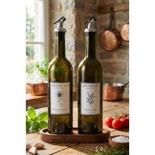 EA Home Concept Marasca Ahşap Stantlı Amber 2'li 750 ml Zeytinyağı Sıvıyağ Şişesi Yağdanlık Yağlık Standlı Cam Şişe