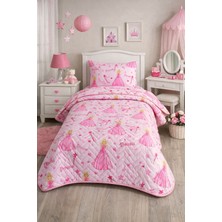 Lila Moon Prenses Desenli Tek Kişilik Kapitone Pike Yatak Örtüsü Takımı (Pike+Yastık Kılıfı)