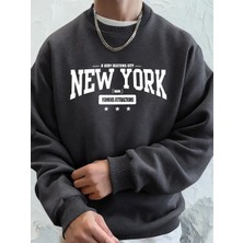 New York Bustling City Baskılı Erkek Sweatshirtleri Kışlık Oversize Kapüşonlu Spor Bisiklet Y