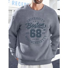 Üniversite Boston Massachusetts Baskılı Erkek Tişörtü Spor Bol Giysiler Yumuşak Rahat Kazakla