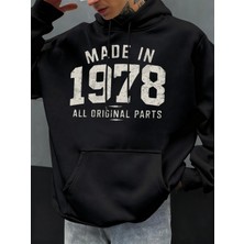 1978'DE Üretilmiştir Tüm Orijinal Parçalar Baskılı Erkek Günlük Moda Kapüşonlular Büyük Beden