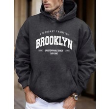 Brooklyn Unstoppable Since Day One Baskılı Sokak Modası Kapüşonlu Üst Erkek Günlük Polar Tişö