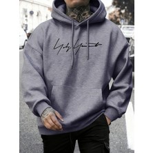 Sanatsal Yazı Desenli Kapüşonlu Üstler Erkekler Sonbahar Polar Yumuşak Uzun Kollu Yuvarlak Ya