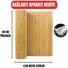 AYGHOME - 80CM x 4.5 Metre Doğal Kamış Hasır Çit - Paslanmaz Misina Örgülü & Bağlantı Aparatlı (Tam Set)