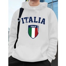 Italya Bayrağı Baskılı Erkek Kapüşonlu Sweatshirtleri Sonbahar Kış Cepli Sweatshirtler Temel