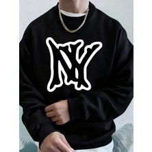 Basit Ny Logo Baskı Erkek Tişörtü Kış Polar Sıcak Kapüşonlular Kore Büyük Boy Bisiklet Yaka S