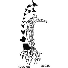 Airbrush Tattoo Ağaç Adam ve Kuşlar Yapışkanlı Stencil Süsleme ve Boyama Kalıbı