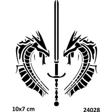 Airbrush Tattoo Ejderha Kılıç Yapışkanlı Stencil Süsleme ve Boyama Kalıbı
