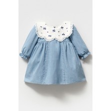 Cantoy Nakış Işlemeli Dantel Yaka Detaylı Bebek Jean Elbise