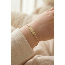 Fiyonk Kuyumculuk 14 Ayar Altın Ataç Zincirli Dikdörtgen Plaka Bebek Çocuk Künyesi