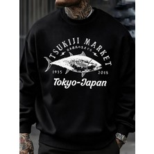 Tsukiji Market Tokyo-Japonya Baskı Kazak Erkek Modası Rahat Kazaklar Sonbahar Günlük Spor Giy