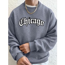 Chicago Letter Baskılı Erkek Sweatshirtleri Kışlık Bisiklet Yaka Kapüşonlu Sokak Stili Polar
