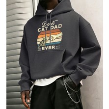 Şimdiye Kadarki En Iyi Kedi Babası Kediler Baskılı Erkek Kapüşonlu Ceket Cepli Polar Uzun Kol