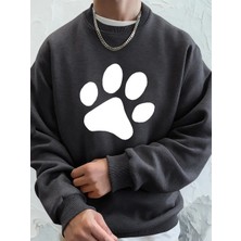 Basit Taban Desenli Baskılı Erkek Sweatshirt Kışlık Bol Kapüşonlu Spor Bisiklet Yaka Polar Sı