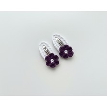 Winy Concept El Örgüsü Mor Papatya Figürlü Çıt Çıt Toka Seti - Beyaz Zeminli 2’li Örgü Toka