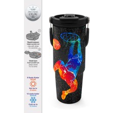 Coral High Kids Gri Basketbol Desenli Pipetli ve Direkt Içim Çelik Termos 900 ml 38712