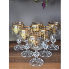 Konyax Vıctorıa Mıx 150 cc Kahve Yanı Kristal Bardak 6'lı 24K El Işçiliği Gerçek Altın Işlemeli