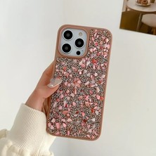 Apple - iPhone 15 Pro Max Zebana Taşlı Pırlanta Silikon Kılıf - Rose Gold
