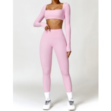 Yuna Sport Kadın Yüksek Bel Arkası Büzgülü Spor Tayt ve Uzun Kollu Spor Üst Spor Takımı