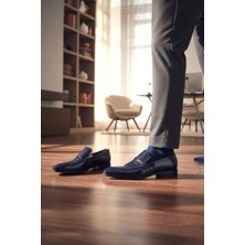 Enoch Hakiki Deri Lacivert Aynalı Rugan Bitişli Tokalı Erkek Loafer Ayakkabı