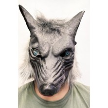 NW NessiWorld Kafaya Tam Geçmeli Lateks Mavi Gözlü Dişli Ağzı Açık Kurt Maskesi Nessiworld