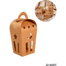 Roco Paper Co. Ramazan Temalı Dekoratif Fener Kutusu, Ay Yıldız Kesim Hediyelik Kutu Seti, 6x9 cm - 12 Adet, Kraft