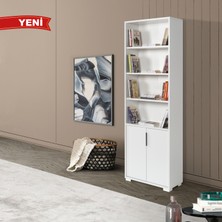 EVMO Home EVM Çok Amaçlı 2 Kapaklı 6 Bölmeli 5 Raflı Ofis Çalışma Odası Kitaplık Beyaz 8104