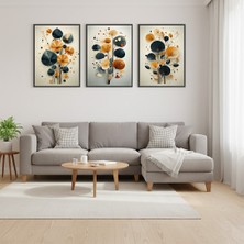 Bfm Dijital Baskı Merkezi Lüks Görünümlü Soyut Geometrik 3 Parça Duvar Tablosu – Salon ve Ofis İçin Şık Dekor