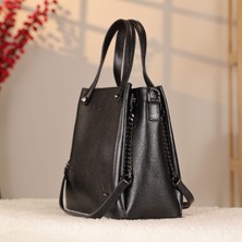 Siyah Renk Hakiki Deri Çanta - Çok Bölmeli - Omuz Askılı