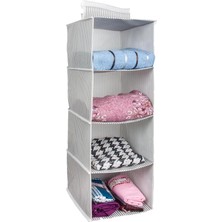 Shoplet Buğz Dolap Içi Düzenleyici Katlanabilir Çok Amaçlı 4 Bölmeli Çizgili Bez Organizer (Siyah)