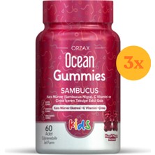 Ocean Gummies Sambucus Kids 60 Jel Form - 3 Adet (180 Adet) - Dezenfektan Hediyeli (%72 Alkol)