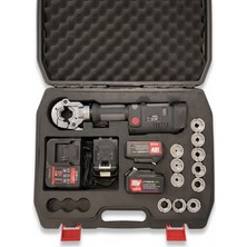 Gümrük Bey Şarjlı Elektrikli Hidrolik Sıkma Pensesi – 180° Dönebilen Kafa, Çoklu Kalıp Seti (16–300MM²)