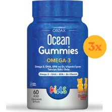 Ocean Kids Gummies Omega 3 60 Çiğnenebilir Jel Form - 3 Adet (180 Adet) - Dezenfektan Hediyeli (%72 Alkol)