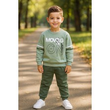 Erkek Çocuk Eşofman Takımı Moving On Baskılı Gri/yeşil Günlük Spor Takım
