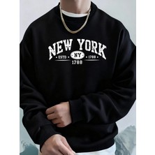 New York Estd 1788 Baskılı Sonbahar Spor Giyim Erkek High Street Polar Kapüşonlu Üst Günlük R