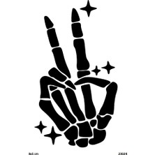 Airbrush Tattoo Iskelet Zafer Işareti Yapışkanlı Stencil Süsleme ve Boyama Kalıbı