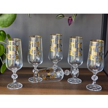 Konyax Horse Mıx 180 cc Şampanya Kadehi 6'lı 24K El Işçiliği Gerçek Altın Işlemeli