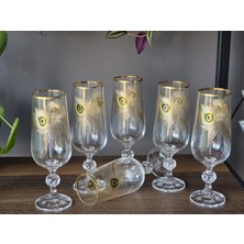 Konyax Peacock Gold 180 cc Şampanya Kadehi 6'lı 24K El Işçiliği Gerçek Altın Işlemeli