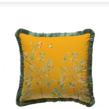 Zepce Design Sarı Çiçek Tasarımlı Kadife Yastık