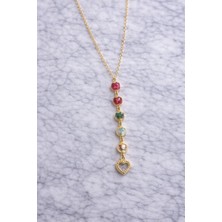 Ekonomik Sepeti Kalp Desenli Küçük Renkli Taşlı Çelik Kolye