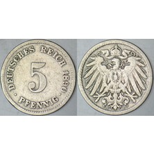 Banknoting Almanya 5 Pfennig 1890 J Iı. Wilhelm Dönemi.