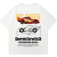 Mad&Calf Unisex Corvette C6 Baskılı Bisiklet Yaka Oversize Tshirt