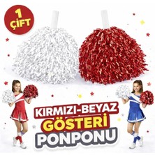 Magicool 1 Çift ( 2 Adet ) Kırmızı-Beyaz Renk 23 Nisan 19 Mayıs 29 Ekim Okul Gösteri Ponponları Ekstra Dolgun