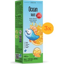 Ocean Multi Omega 3 Ballı Portakal Aromalı Balık Yağı 150 ml Şurup - 3 Adet (450 Ml) - Dezenfektan Hediyeli (%72 Alkol)