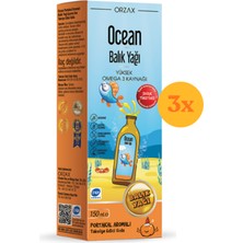 Ocean Portakal Aromalı Balık Yağı 150 ml Şurup - Portakal - 3 Adet (450 ml) - Dezenfektan Hediyeli (%72 Alkol)